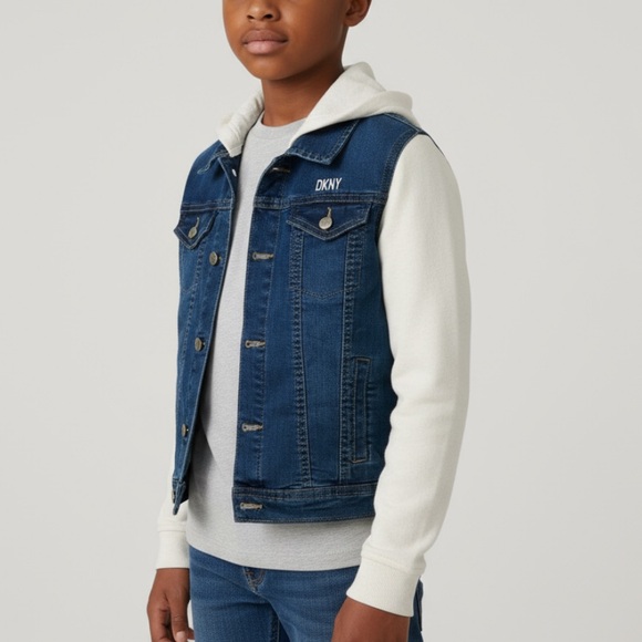 Dkny Other - DKNY Blue Denim White Hoodie Jean Jacket Size L/12